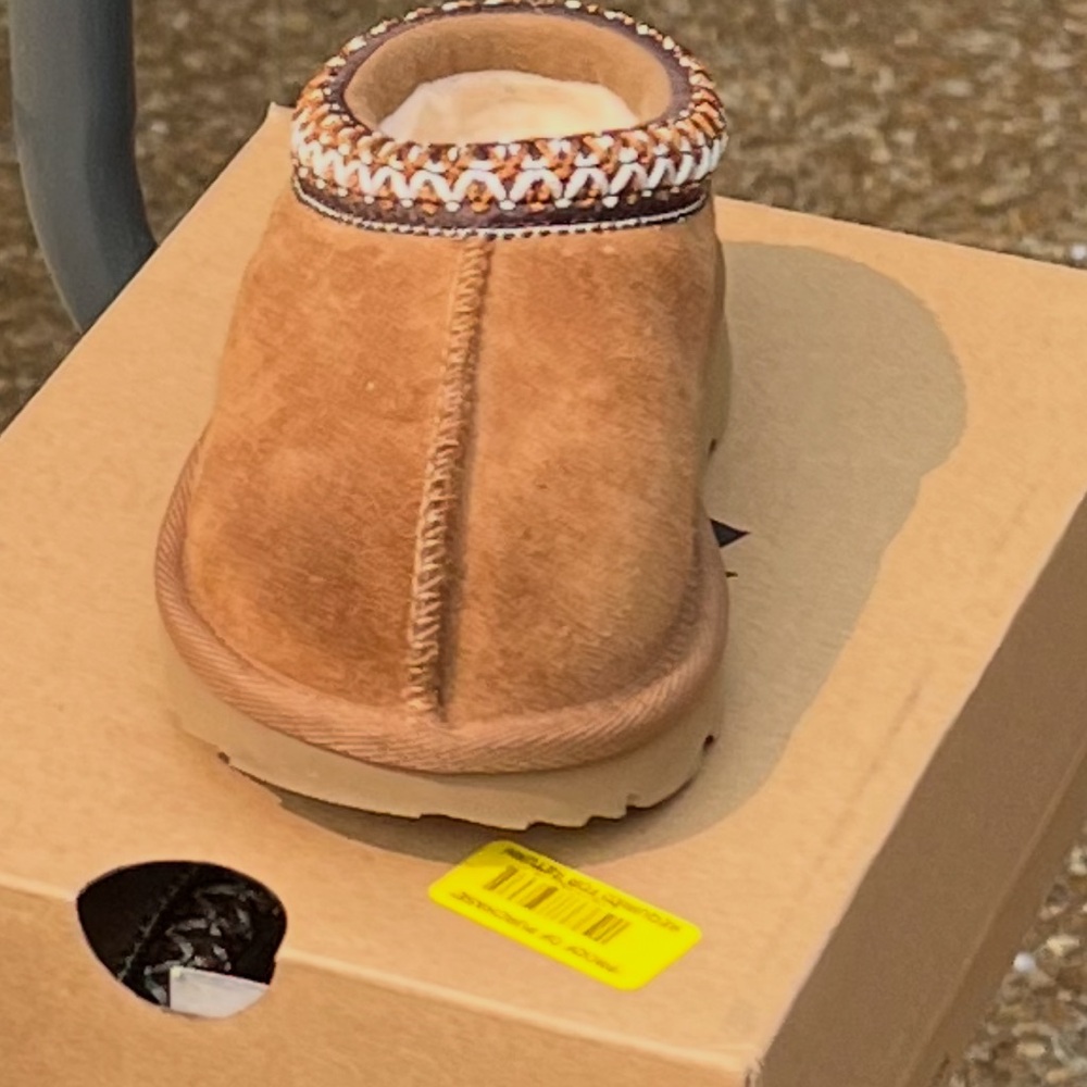 UGG Tan Suede Slip-On with Woven Trim